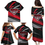 Essendon Bombers Australian Football Family Matching Puletasi and Hawaiian Shirt Skeeta Mascot With Indigenous Pattern Art