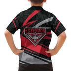 Essendon Bombers Australian Football Family Matching Short Sleeve Bodycon Dress and Hawaiian Shirt Skeeta Mascot With Indigenous Pattern Art