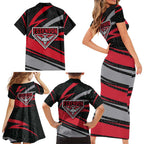 Essendon Bombers Australian Football Family Matching Short Sleeve Bodycon Dress and Hawaiian Shirt Skeeta Mascot With Indigenous Pattern Art