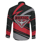 Essendon Bombers Australian Football Family Matching Short Sleeve Bodycon Dress and Hawaiian Shirt Skeeta Mascot With Indigenous Pattern Art