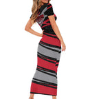 Essendon Bombers Australian Football Family Matching Short Sleeve Bodycon Dress and Hawaiian Shirt Skeeta Mascot With Indigenous Pattern Art