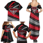 Essendon Bombers Australian Football Family Matching Summer Maxi Dress and Hawaiian Shirt Skeeta Mascot With Indigenous Pattern Art