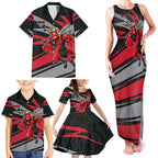 Essendon Bombers Australian Football Family Matching Tank Maxi Dress and Hawaiian Shirt Skeeta Mascot With Indigenous Pattern Art