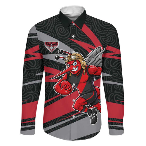 Essendon Bombers Australian Football Family Matching Tank Maxi Dress and Hawaiian Shirt Skeeta Mascot With Indigenous Pattern Art
