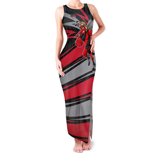 Essendon Bombers Australian Football Family Matching Tank Maxi Dress and Hawaiian Shirt Skeeta Mascot With Indigenous Pattern Art