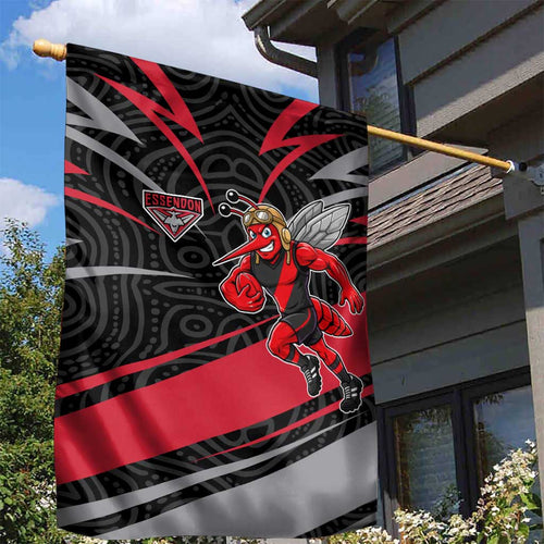 Essendon Bombers Australian Football Garden Flag Skeeta Mascot With Indigenous Pattern Art