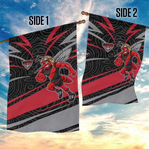 Essendon Bombers Australian Football Garden Flag Skeeta Mascot With Indigenous Pattern Art