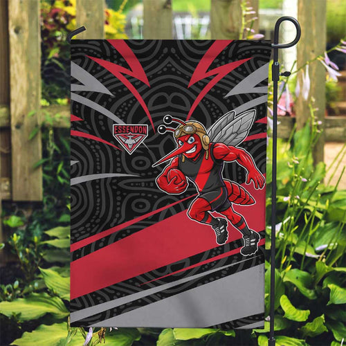 Essendon Bombers Australian Football Garden Flag Skeeta Mascot With Indigenous Pattern Art