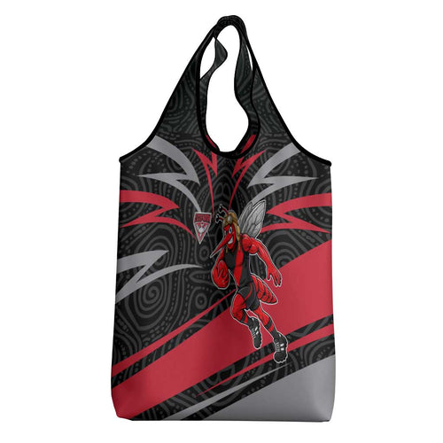 Essendon Bombers Australian Football Grocery Bag Skeeta Mascot With Indigenous Pattern Art