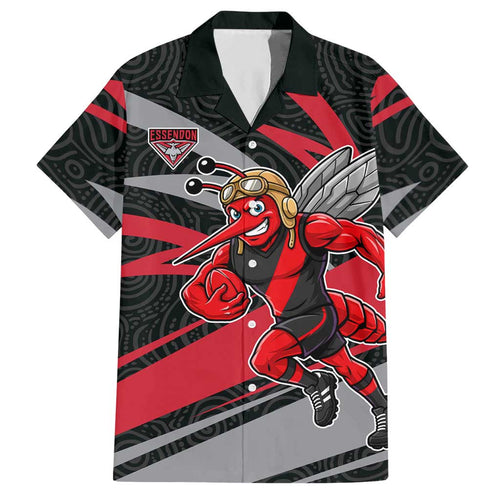 Essendon Bombers Australian Football Hawaiian Shirt Skeeta Mascot With Indigenous Pattern Art