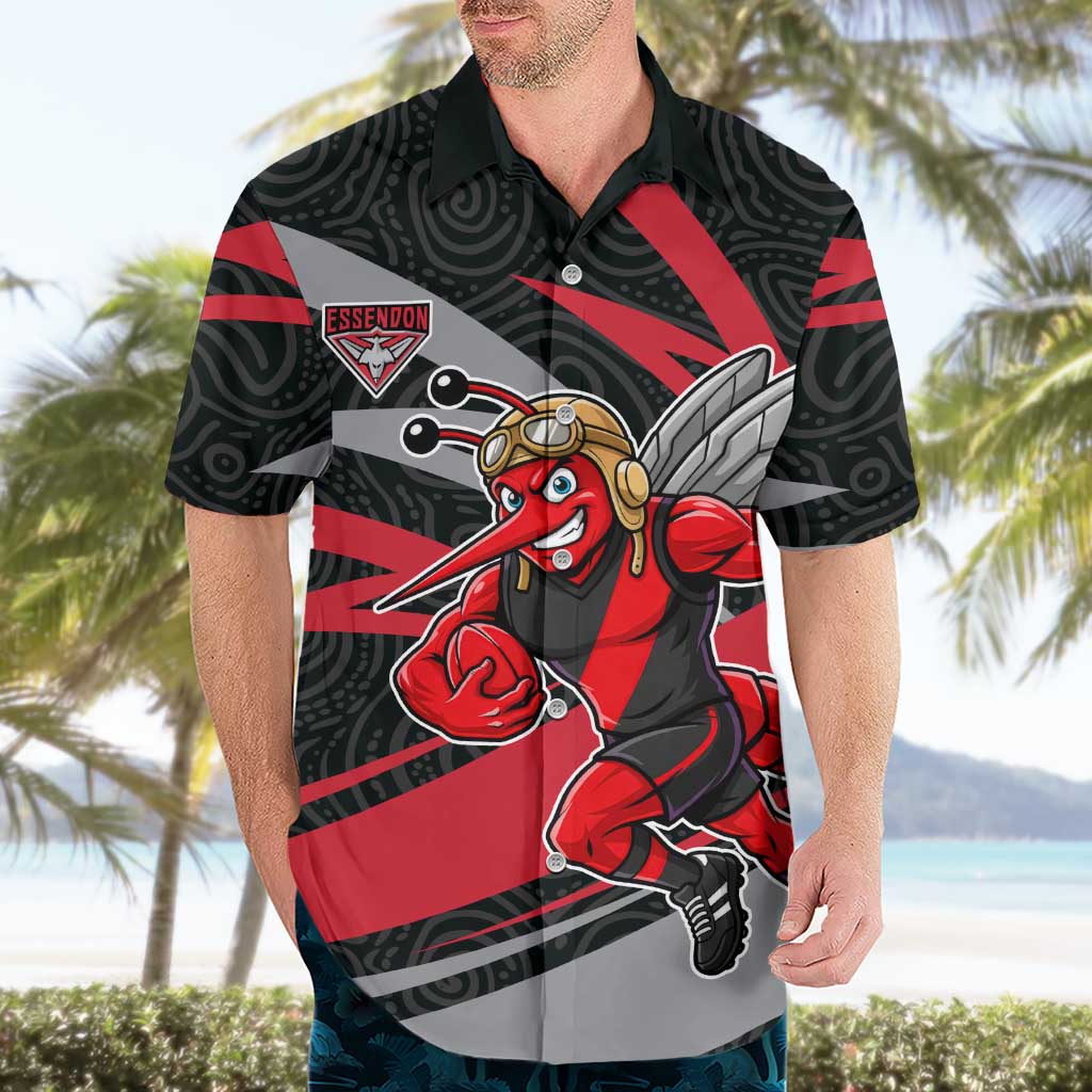 Essendon Bombers Australian Football Hawaiian Shirt Skeeta Mascot With Indigenous Pattern Art