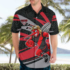 Essendon Bombers Australian Football Hawaiian Shirt Skeeta Mascot With Indigenous Pattern Art