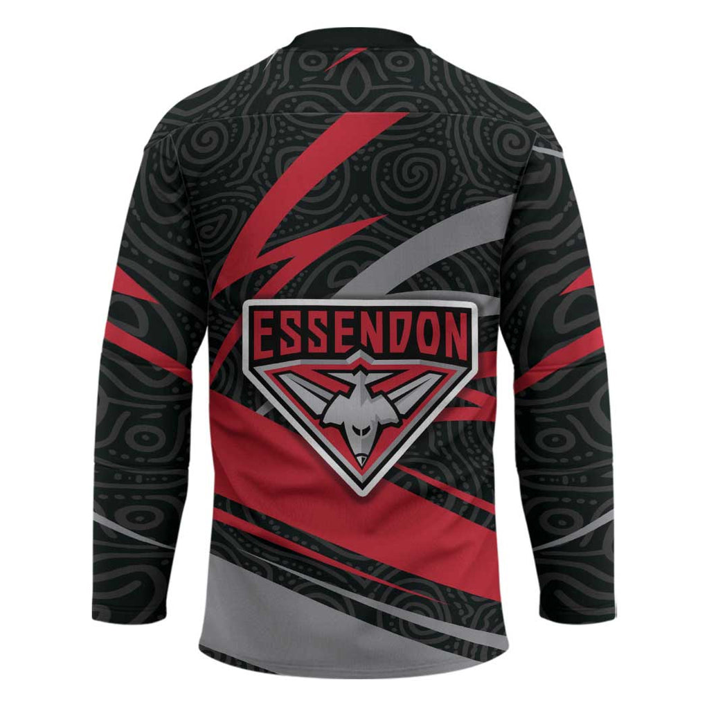 Essendon Bombers Australian Football Hockey Jersey Skeeta Mascot With Indigenous Pattern Art