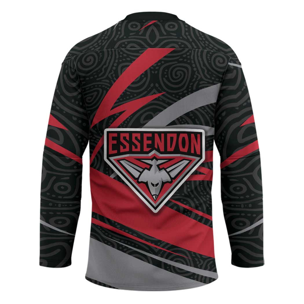 Essendon Bombers Australian Football Hockey Jersey Skeeta Mascot With Indigenous Pattern Art