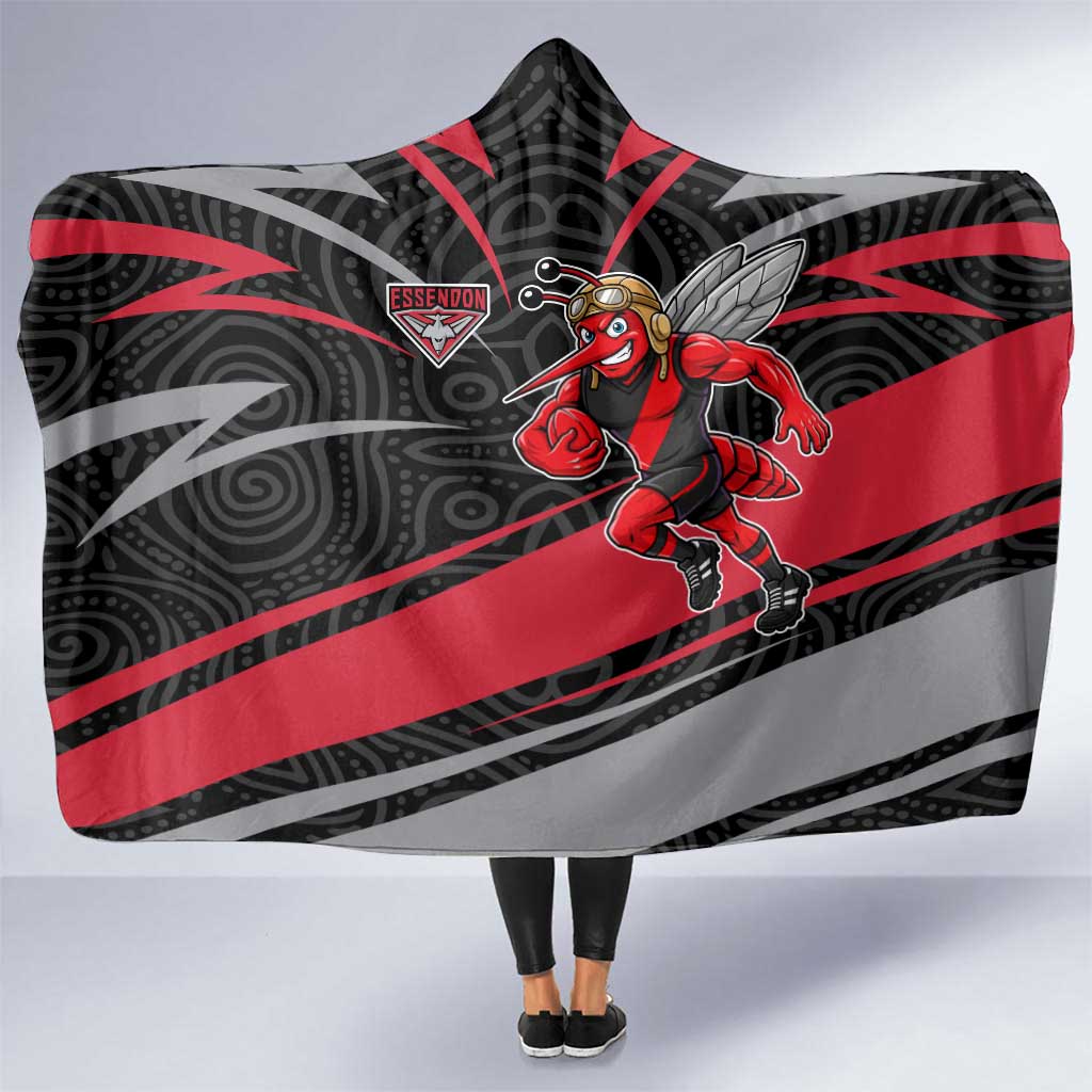Essendon Bombers Australian Football Hooded Blanket Skeeta Mascot With Indigenous Pattern Art