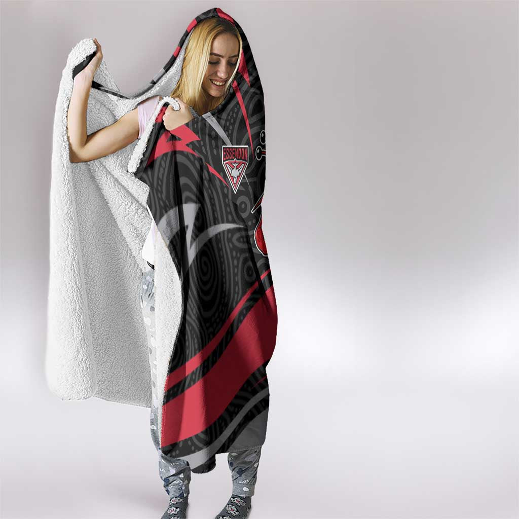 Essendon Bombers Australian Football Hooded Blanket Skeeta Mascot With Indigenous Pattern Art