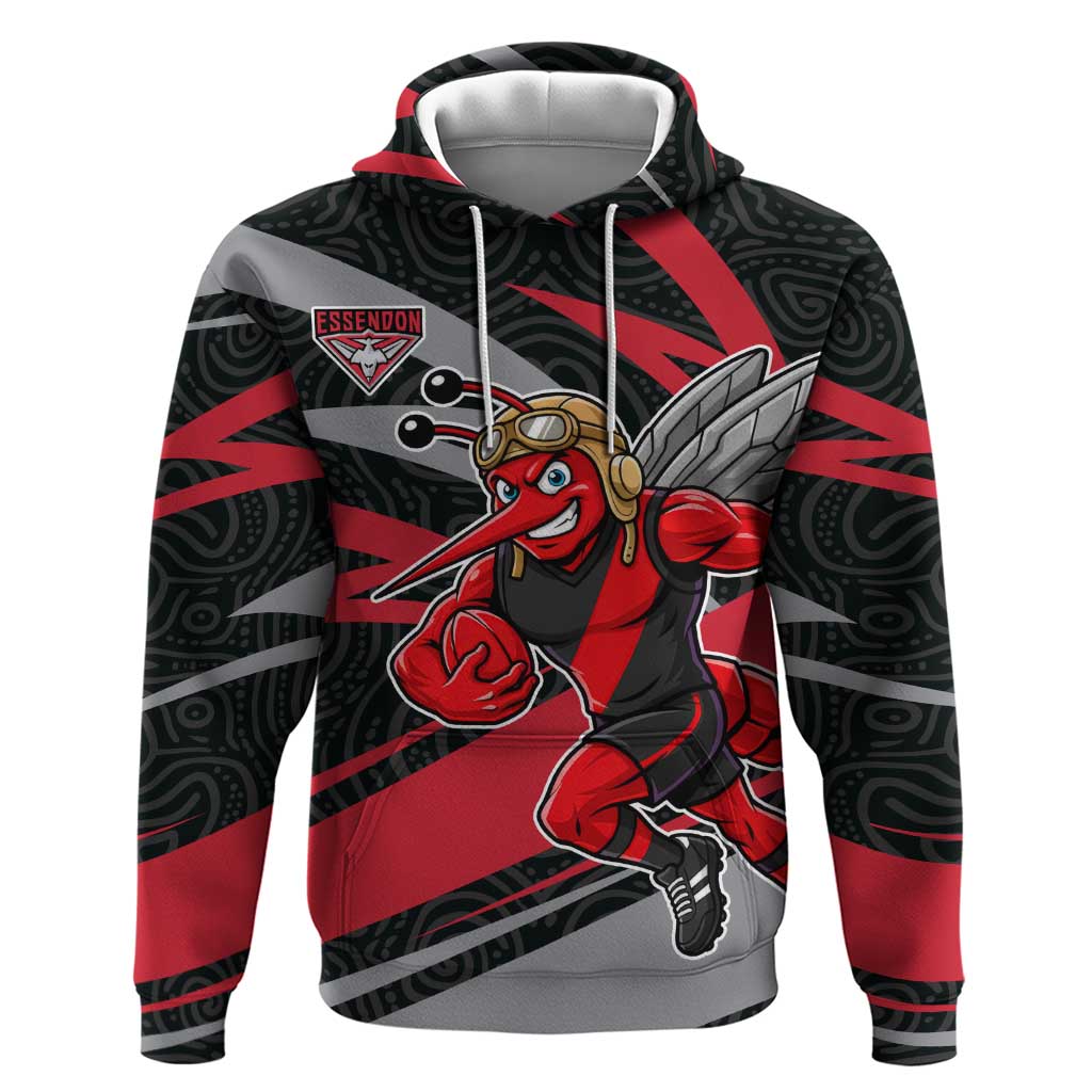 Essendon Bombers Australian Football Hoodie Skeeta Mascot With Indigenous Pattern Art
