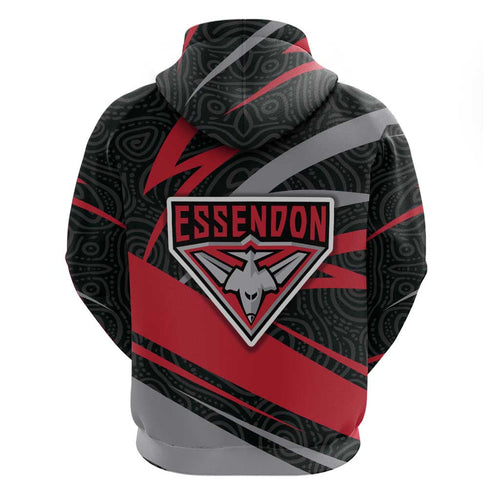 Essendon Bombers Australian Football Hoodie Skeeta Mascot With Indigenous Pattern Art