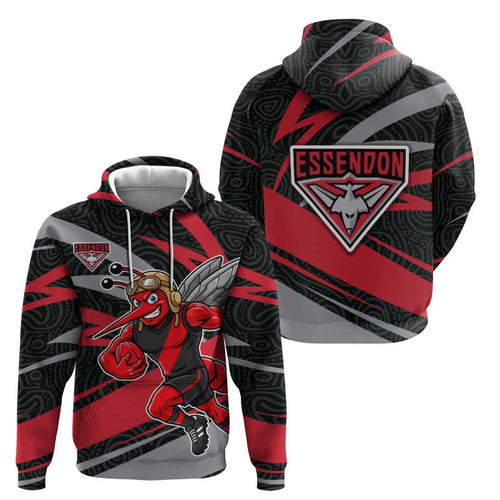 Essendon Bombers Australian Football Hoodie Skeeta Mascot With Indigenous Pattern Art