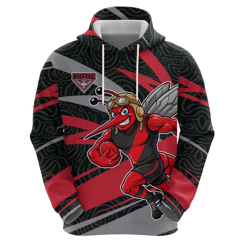 Essendon Bombers Australian Football Hoodie Skeeta Mascot With Indigenous Pattern Art