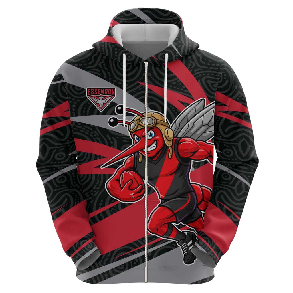 Essendon Bombers Australian Football Hoodie Skeeta Mascot With Indigenous Pattern Art