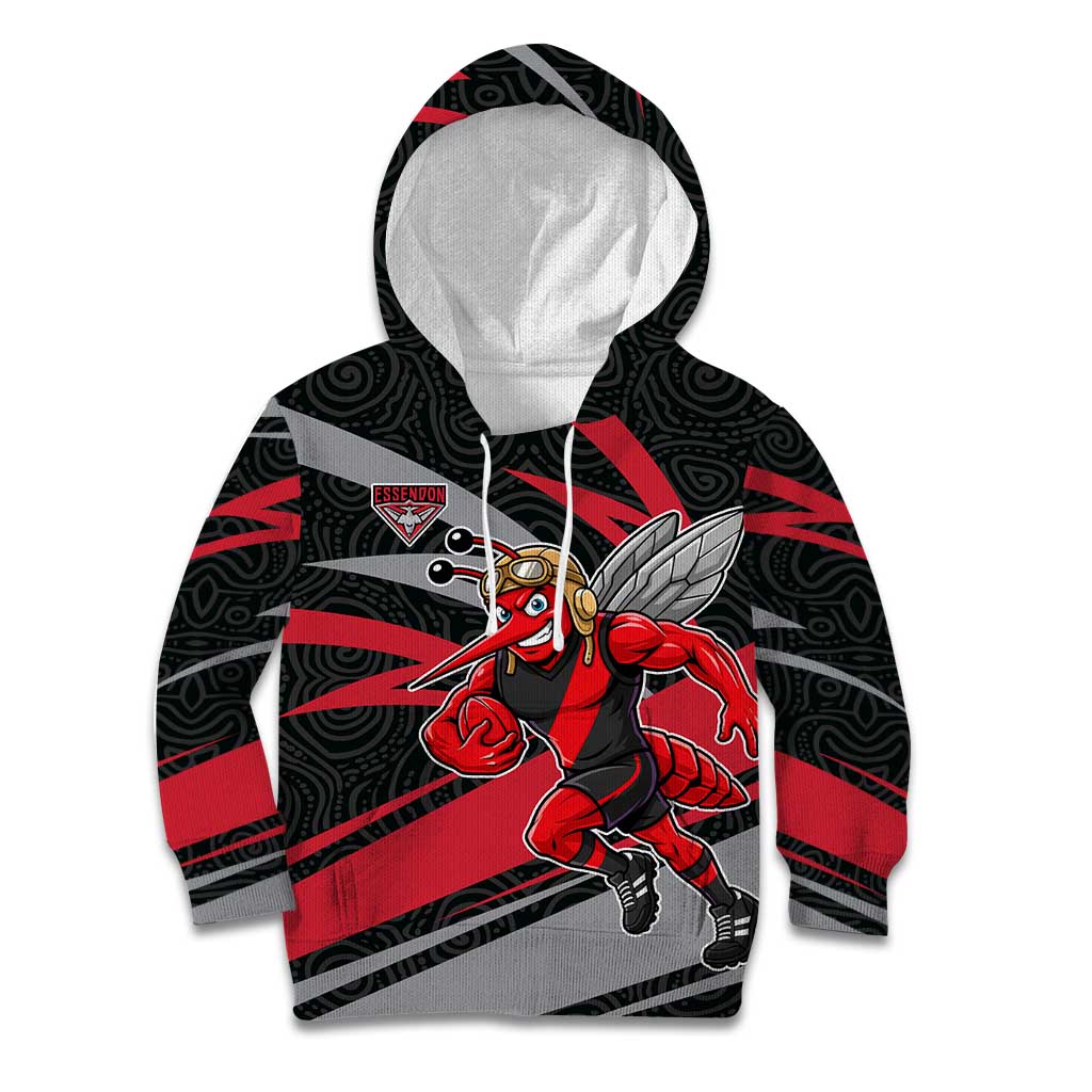 Essendon Bombers Australian Football Kid Hoodie Skeeta Mascot With Indigenous Pattern Art