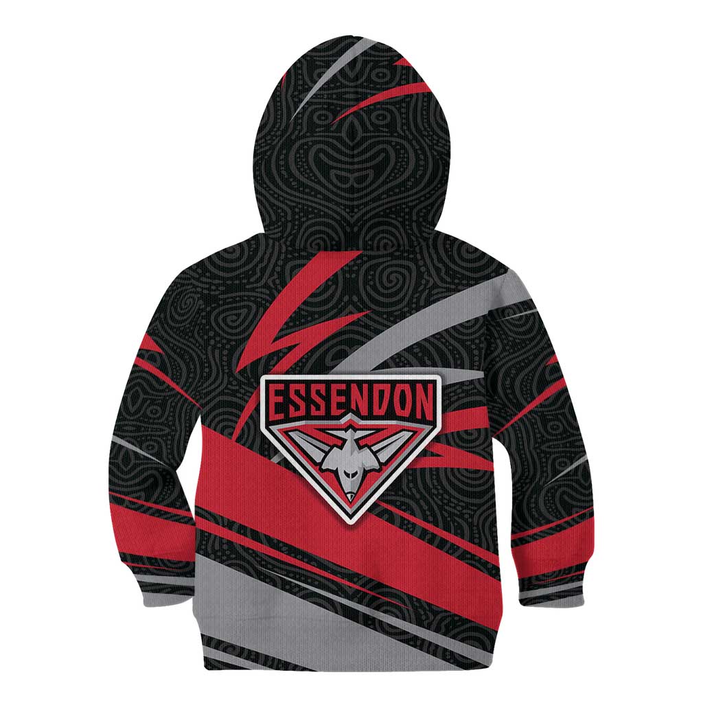 Essendon Bombers Australian Football Kid Hoodie Skeeta Mascot With Indigenous Pattern Art