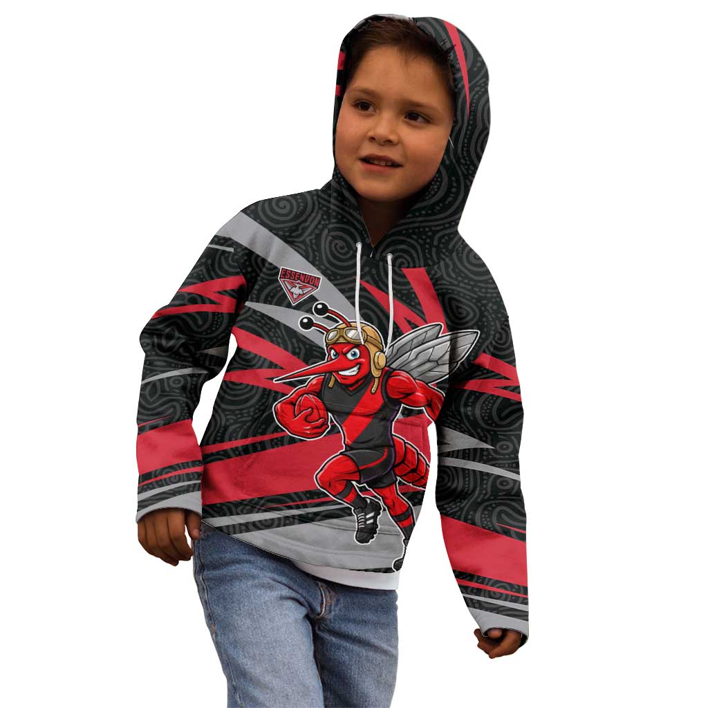 Essendon Bombers Australian Football Kid Hoodie Skeeta Mascot With Indigenous Pattern Art