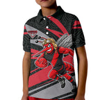 Essendon Bombers Australian Football Kid Polo Shirt Skeeta Mascot With Indigenous Pattern Art