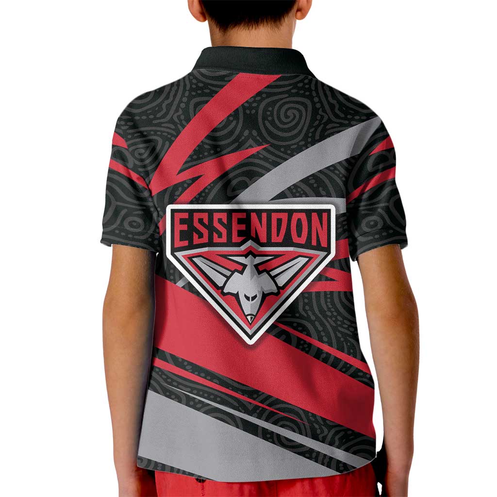 Essendon Bombers Australian Football Kid Polo Shirt Skeeta Mascot With Indigenous Pattern Art