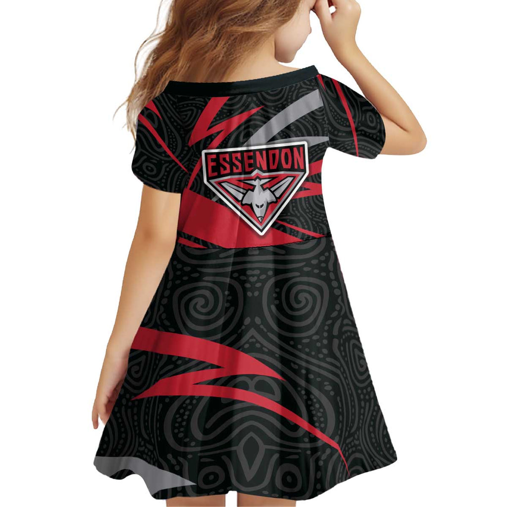 Essendon Bombers Australian Football Kid Short Sleeve Dress Skeeta Mascot With Indigenous Pattern Art