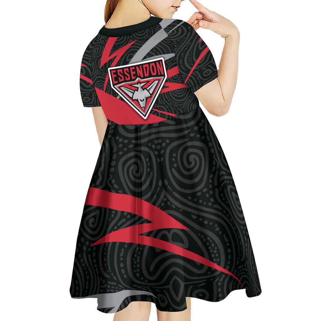 Essendon Bombers Australian Football Kid Short Sleeve Dress Skeeta Mascot With Indigenous Pattern Art