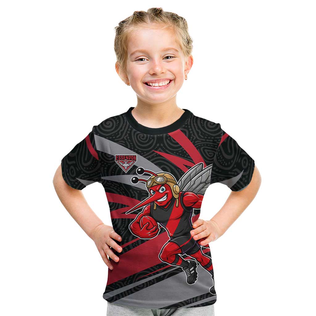Essendon Bombers Australian Football Kid T Shirt Skeeta Mascot With Indigenous Pattern Art