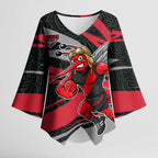 Essendon Bombers Australian Football Kimono Sleeve Blouse Skeeta Mascot With Indigenous Pattern Art
