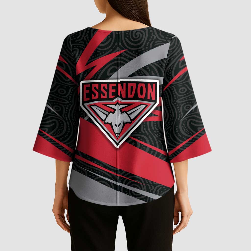Essendon Bombers Australian Football Kimono Sleeve Blouse Skeeta Mascot With Indigenous Pattern Art