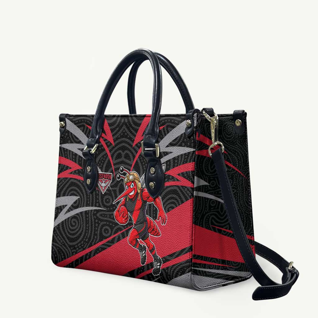 Essendon Bombers Australian Football Leather Bag Skeeta Mascot With Indigenous Pattern Art