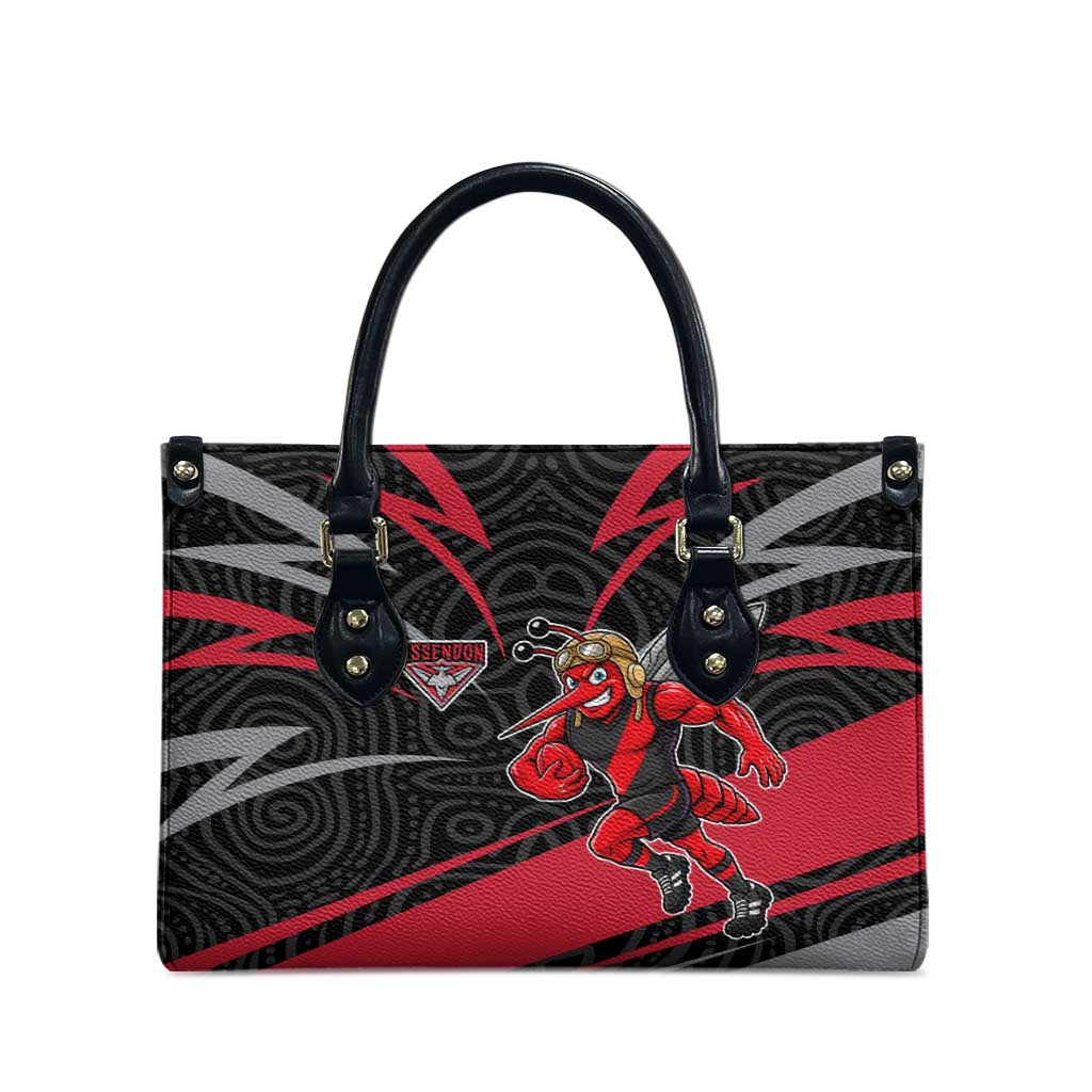 Essendon Bombers Australian Football Leather Bag Skeeta Mascot With Indigenous Pattern Art