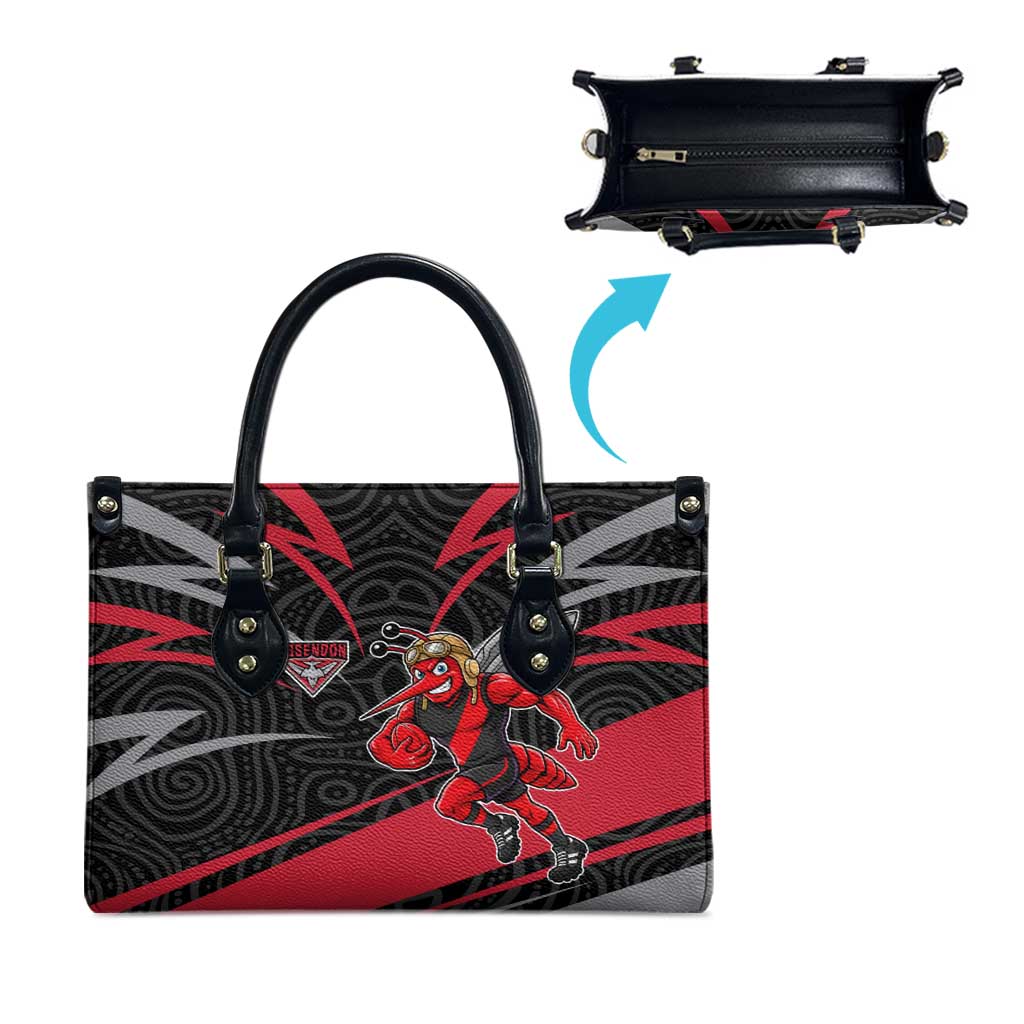 Essendon Bombers Australian Football Leather Bag Skeeta Mascot With Indigenous Pattern Art