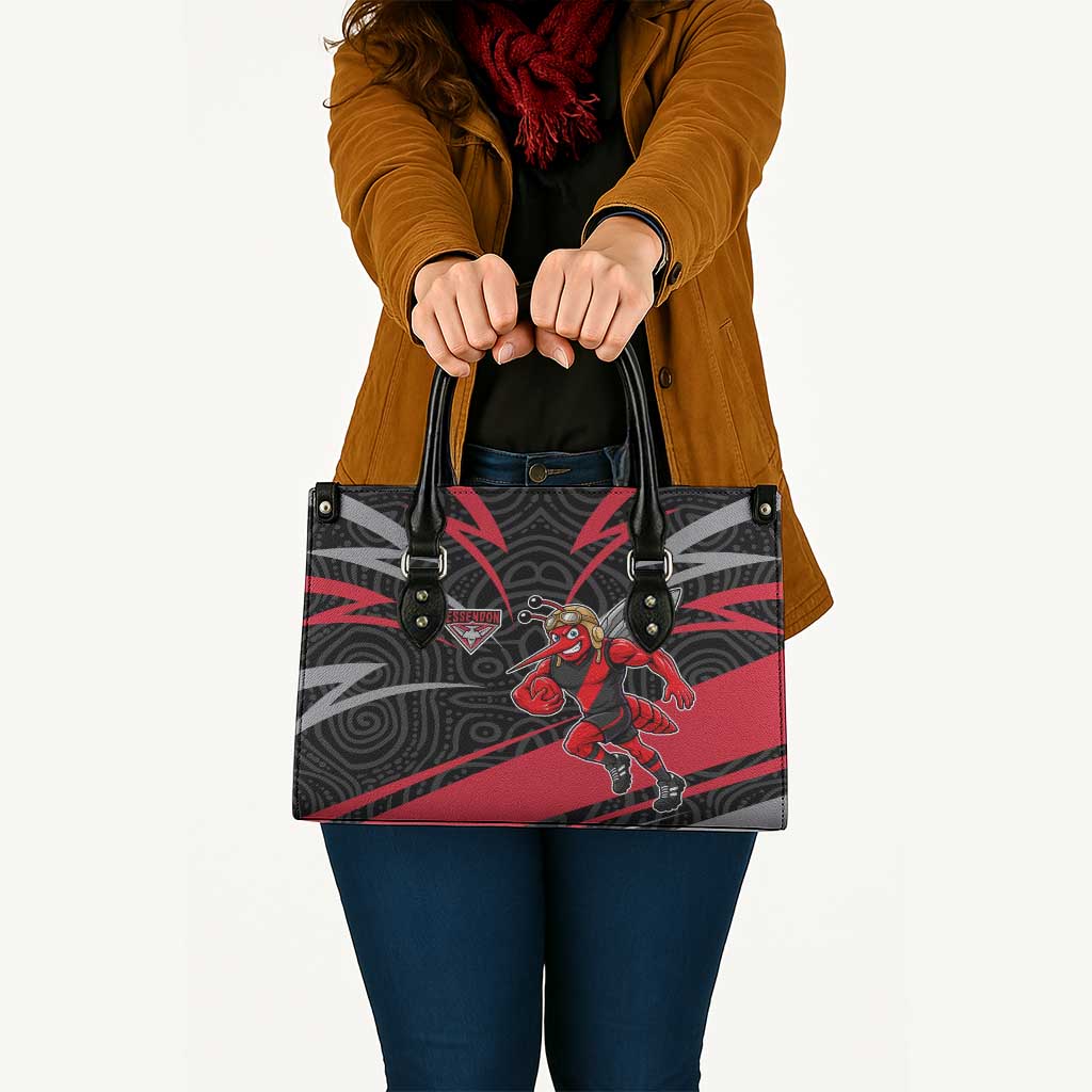 Essendon Bombers Australian Football Leather Bag Skeeta Mascot With Indigenous Pattern Art