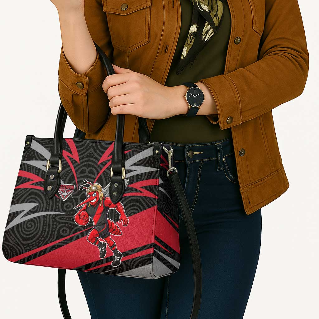 Essendon Bombers Australian Football Leather Bag Skeeta Mascot With Indigenous Pattern Art