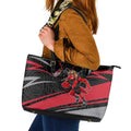 Essendon Bombers Australian Football Leather Tote Bag Skeeta Mascot With Indigenous Pattern Art