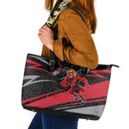 Essendon Bombers Australian Football Leather Tote Bag Skeeta Mascot With Indigenous Pattern Art