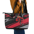 Essendon Bombers Australian Football Leather Tote Bag Skeeta Mascot With Indigenous Pattern Art