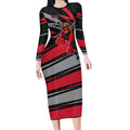 Essendon Bombers Australian Football Long Sleeve Bodycon Dress Skeeta Mascot With Indigenous Pattern Art