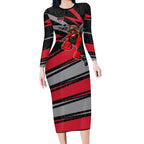 Essendon Bombers Australian Football Long Sleeve Bodycon Dress Skeeta Mascot With Indigenous Pattern Art