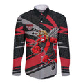 Essendon Bombers Australian Football Long Sleeve Button Shirt Skeeta Mascot With Indigenous Pattern Art