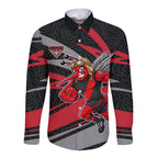 Essendon Bombers Australian Football Long Sleeve Button Shirt Skeeta Mascot With Indigenous Pattern Art