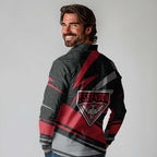 Essendon Bombers Australian Football Long Sleeve Polo Shirt Skeeta Mascot With Indigenous Pattern Art