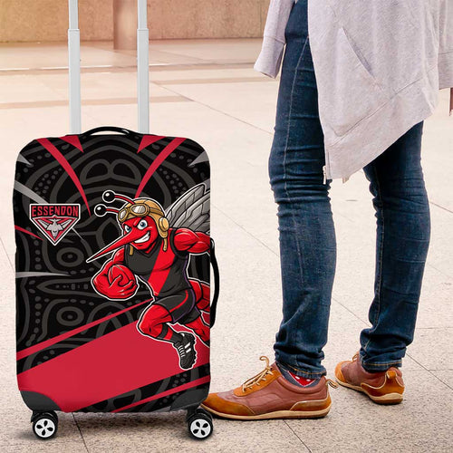 Essendon Bombers Australian Football Luggage Cover Skeeta Mascot With Indigenous Pattern Art