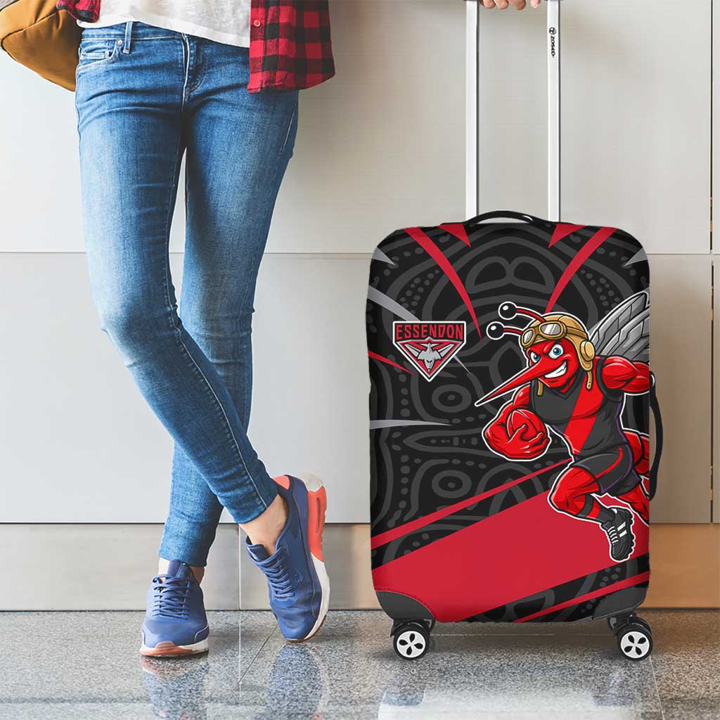 Essendon Bombers Australian Football Luggage Cover Skeeta Mascot With Indigenous Pattern Art